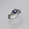 White Gold Violet CZ Heart Shaped Ring, Purple Ring, Engagement Rings, Promise Ring