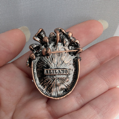 Alilang Vintage Classic Victorian Lady Purple Cameo Brooch with Rhinestone Floral and Bow Accents