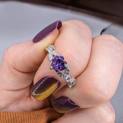 white gold amethyst engagement ring,  heart shaped ring, bridal jewelry jewelry
