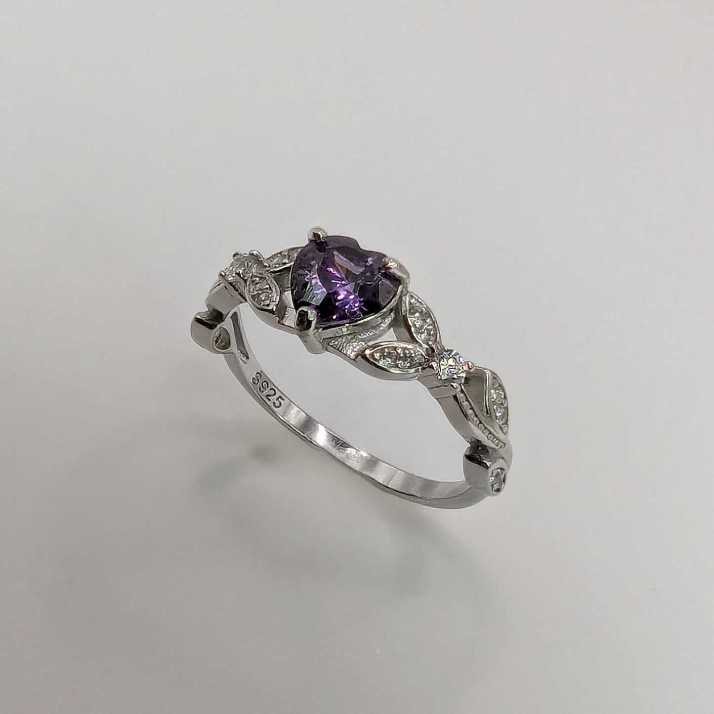 white gold amethyst engagement ring,  heart shaped ring, bridal jewelry jewelry