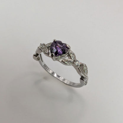 white gold amethyst engagement ring,  heart shaped ring, bridal jewelry jewelry