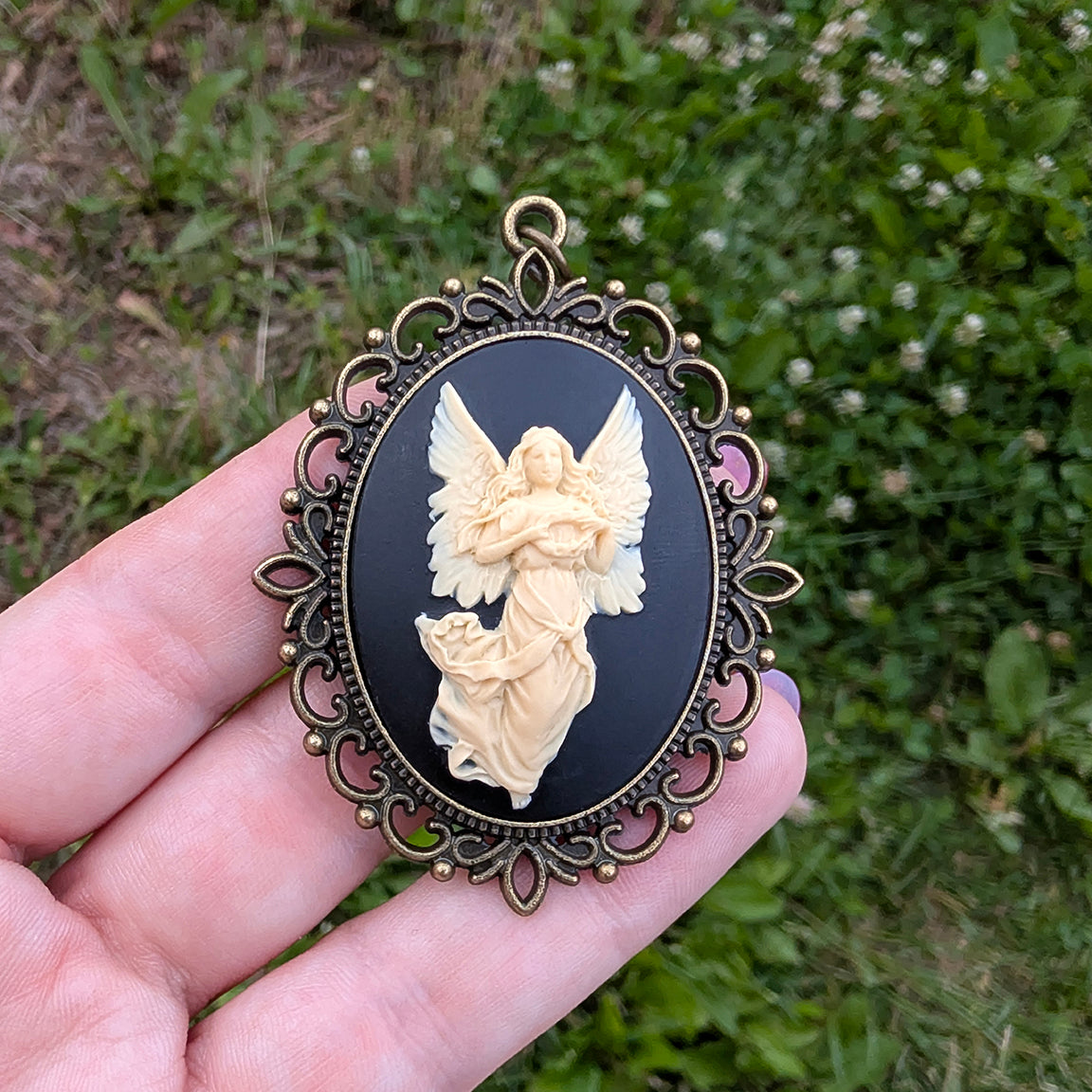 Vintage Angel Cameo Necklace | Victorian Spiritual Guardian Angel Jewelry