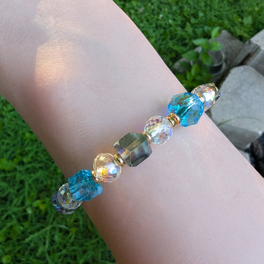 Radiant Blue Crystal Bracelet with Gold Accents