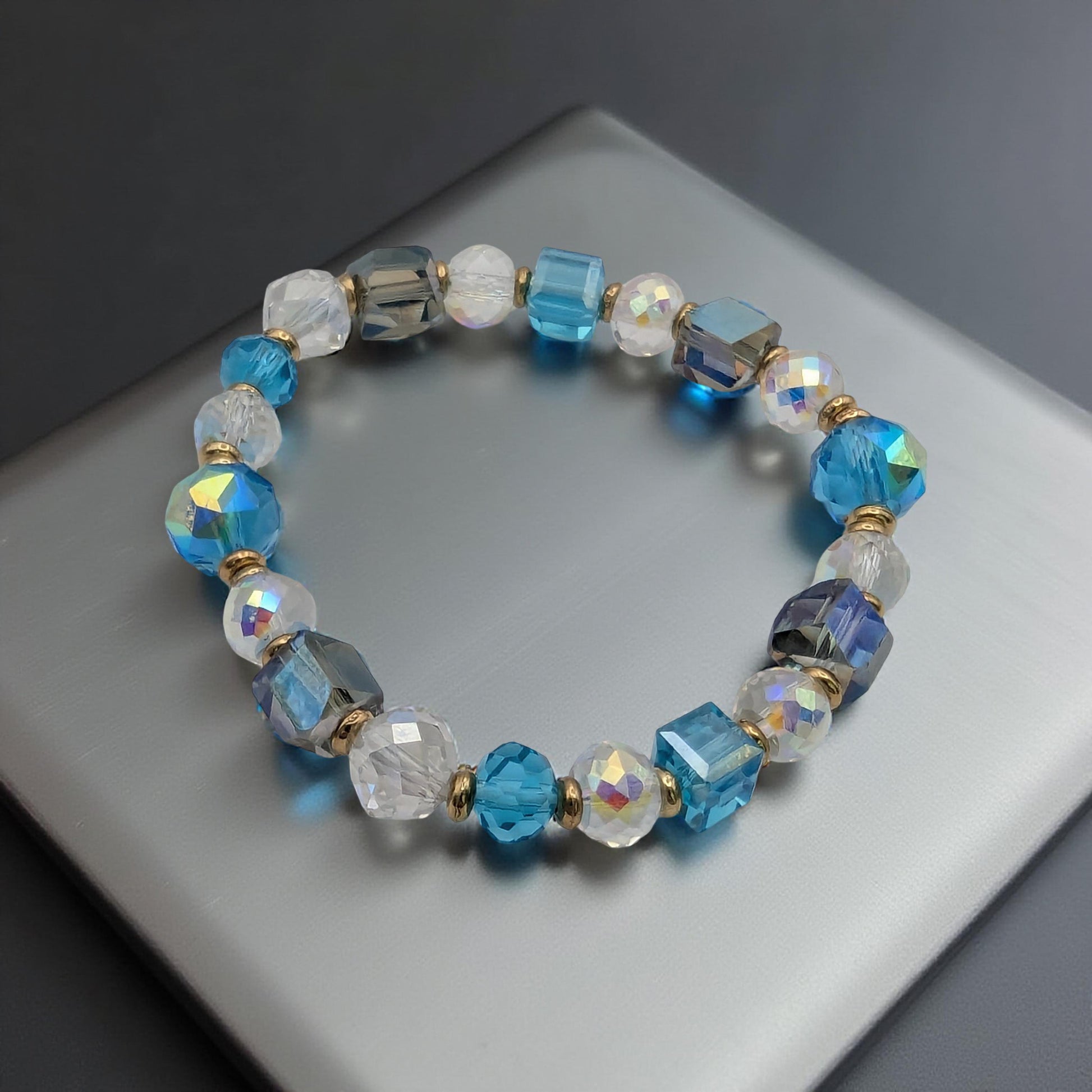 Radiant Blue Crystal Bracelet with Gold Accents
