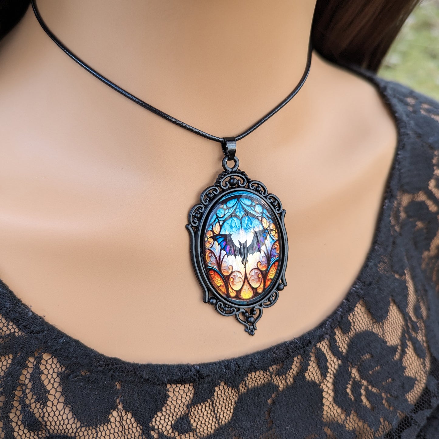 bat Halloween pendant necklace, Halloween jewelry