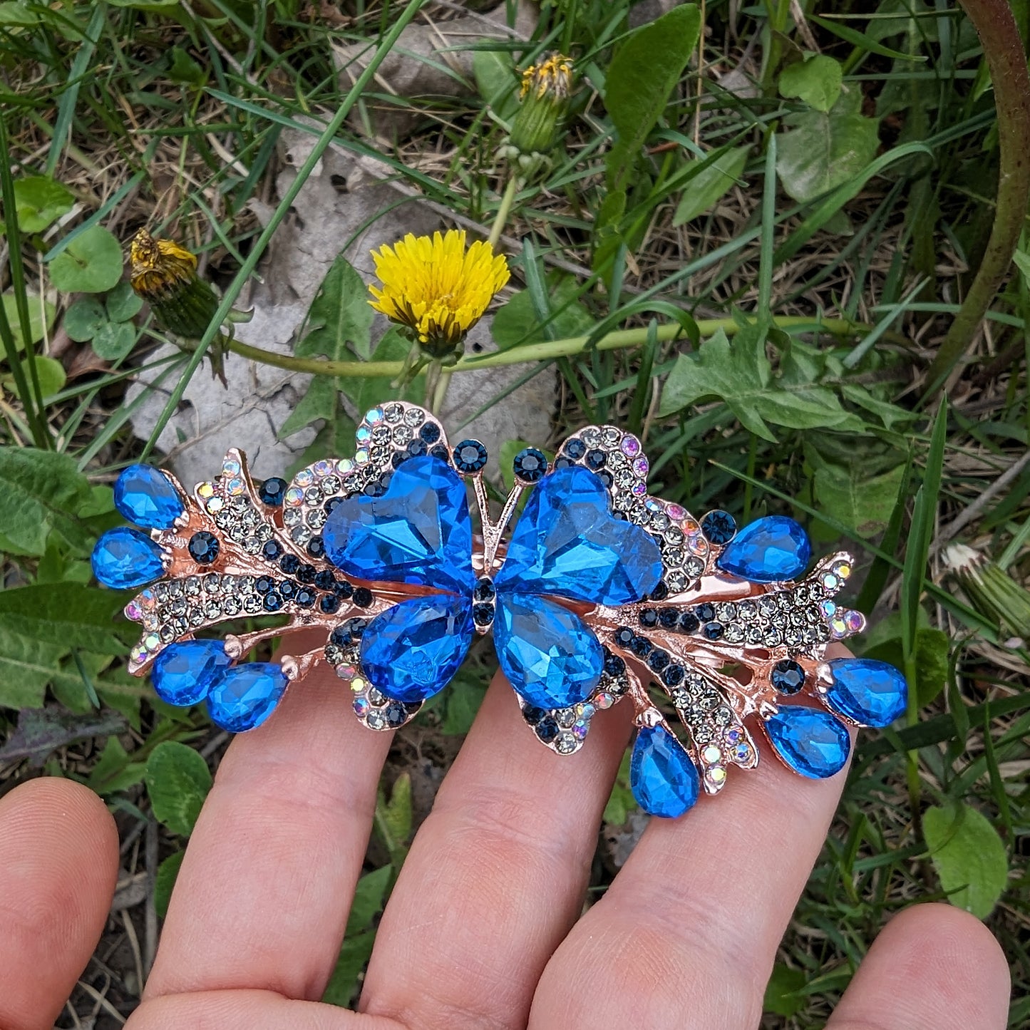 Crystal butterfly hair clips in purple, blue and gold, Butterfly Hair Barrette