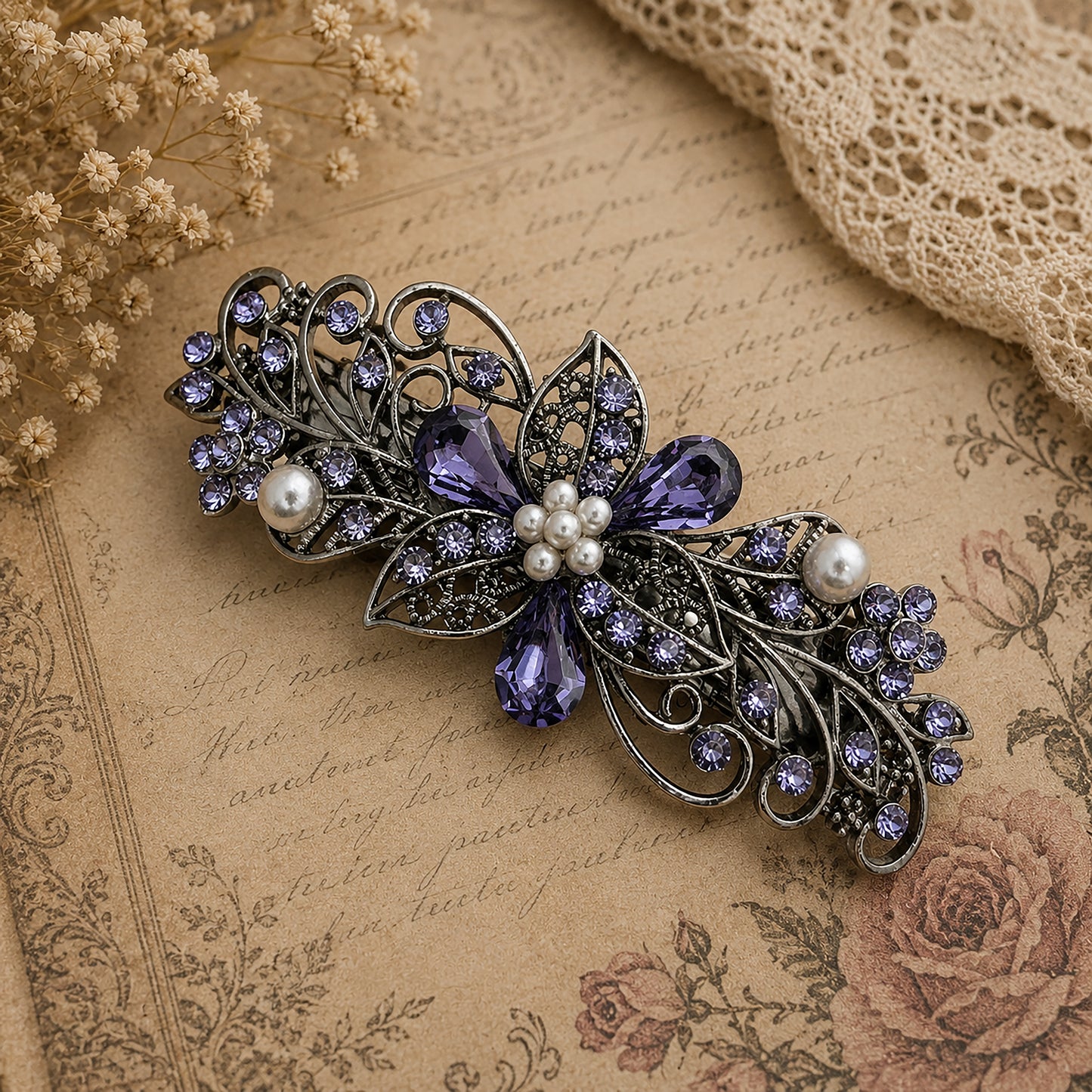 Tanzanite crystal bridal hair clip, bridal hair accessories, crystal hair clips, fancy hair barrettes