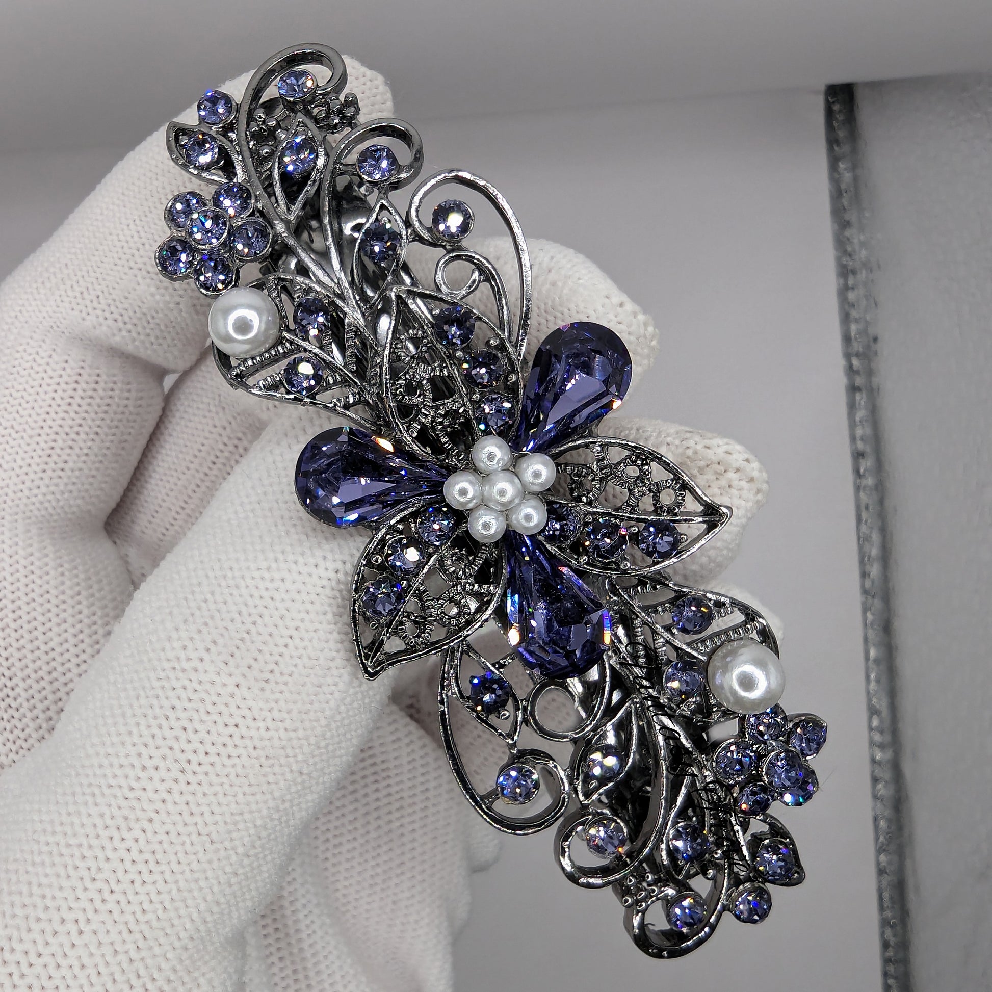 Tanzanite crystal bridal hair clip, bridal hair accessories, crystal hair clips, fancy hair barrettes