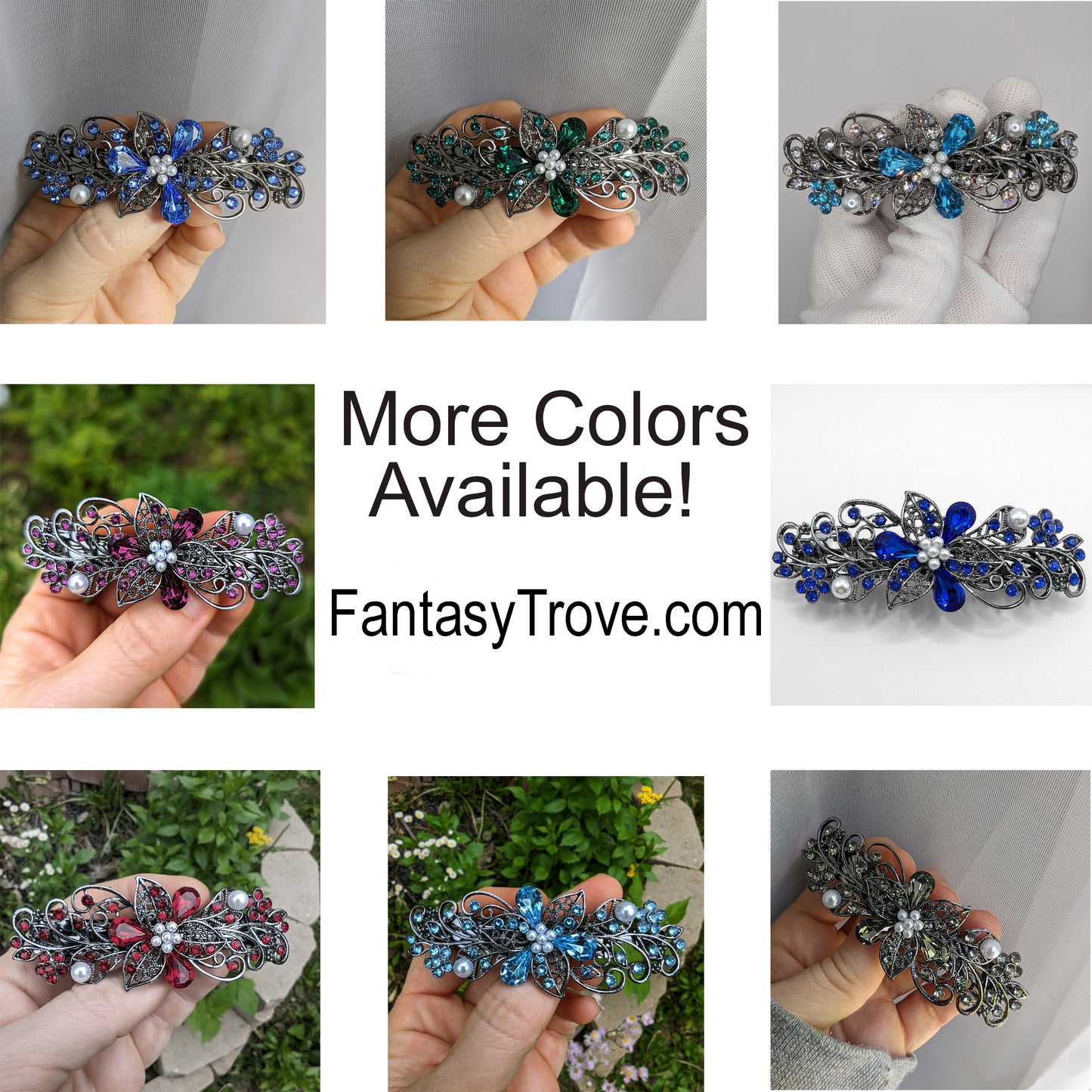 Elegant Floral Bridal Hair Barrette with Clear Swarovski Crystals – Perfect for Thick Hair
