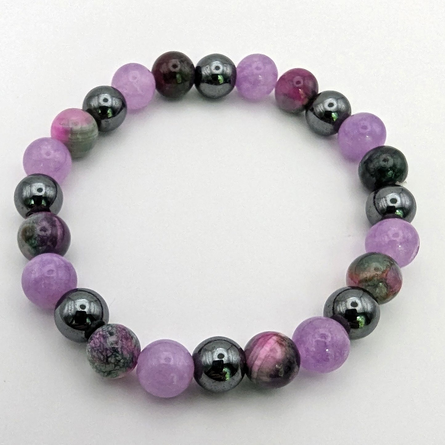 Bracelet with violet purple, Persian Jade and black hematite beads