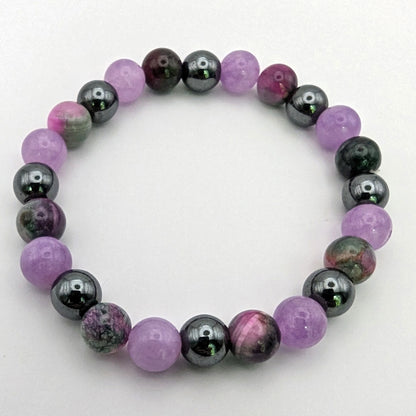Bracelet with violet purple, Persian Jade and black hematite beads