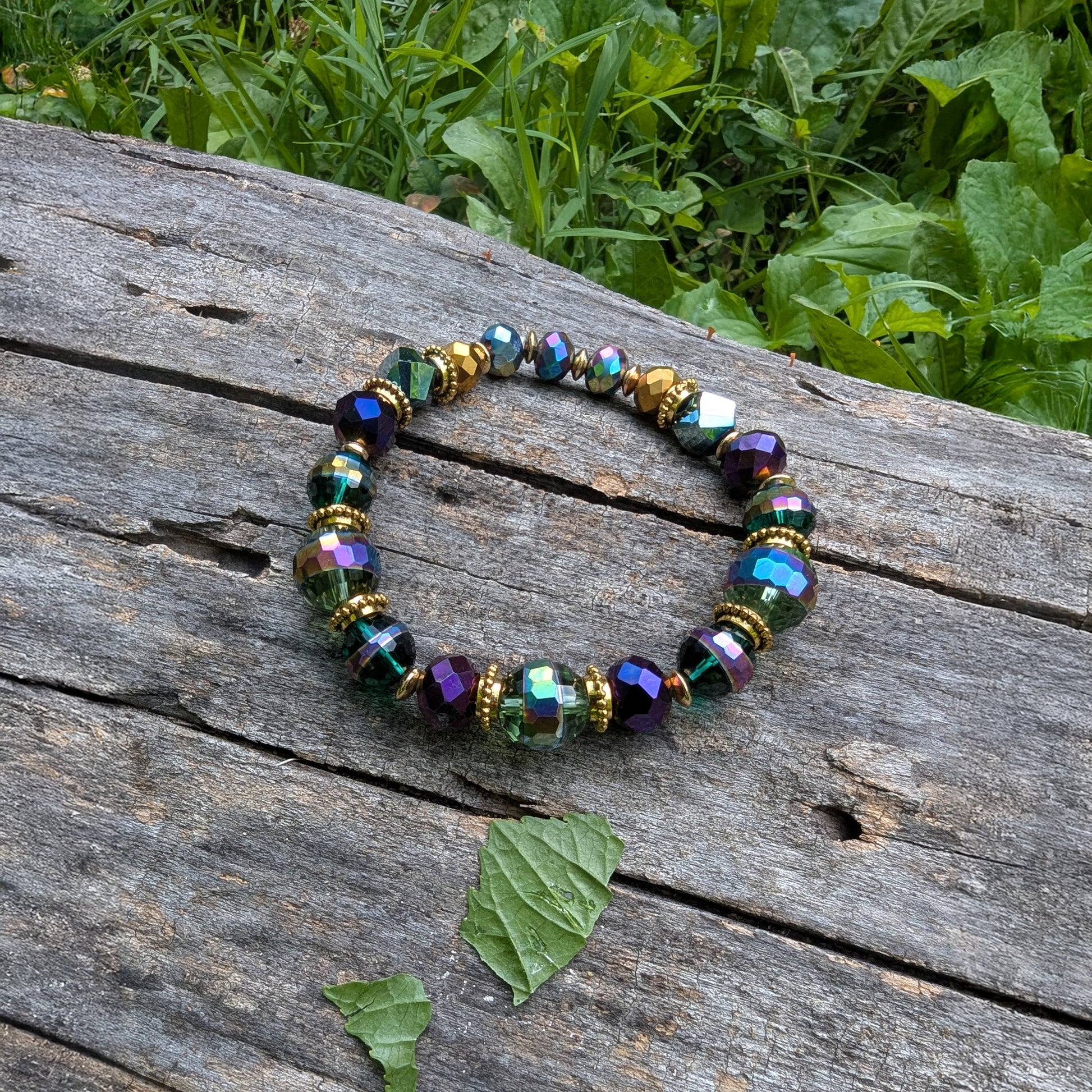 Iridescent Rainbow Faceted Glass Stretch Bracelet