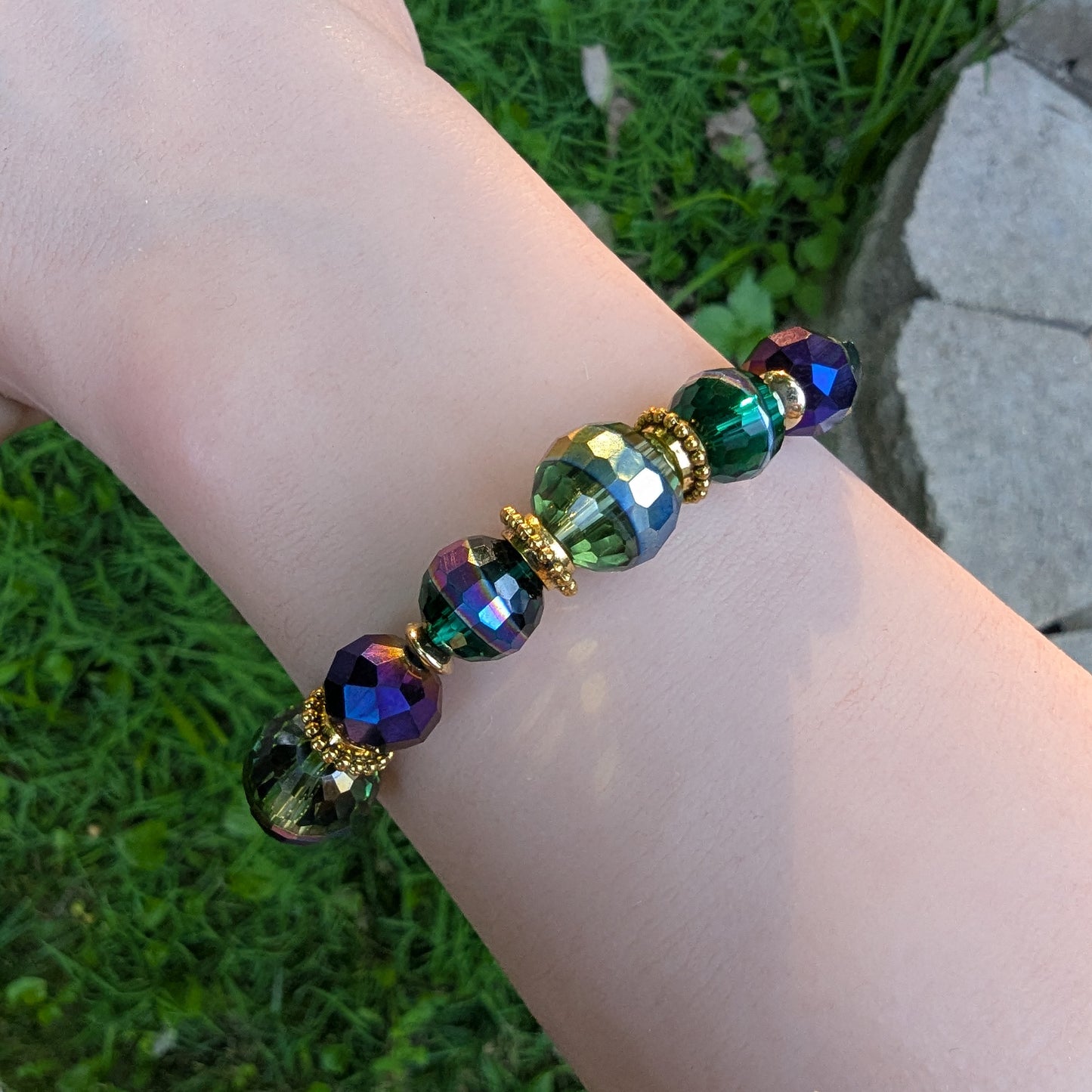 Iridescent Rainbow Faceted Glass Stretch Bracelet