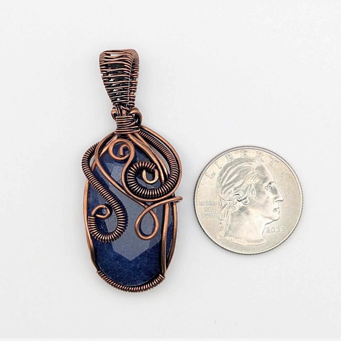 Natural Faceted Blue Lapis Wire Wrapped Stone Pendant Necklace, Blue Lapis Jewelry