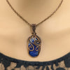 Natural Faceted Blue Lapis Wire Wrapped Stone Pendant Necklace, Blue Lapis Jewelry