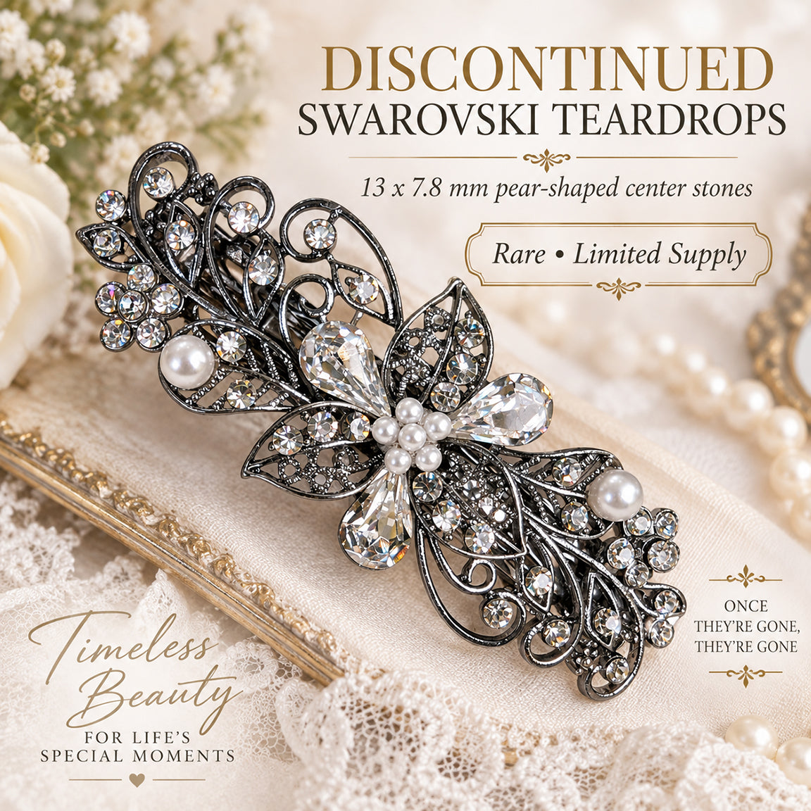 Clear Swarovski Crystal Bridal Hair Barrette | Floral Wedding Hair Clip
