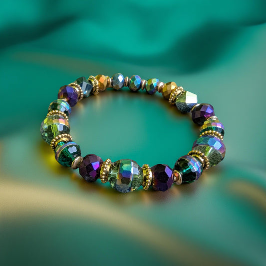 Iridescent Rainbow Faceted Glass Stretch Bracelet