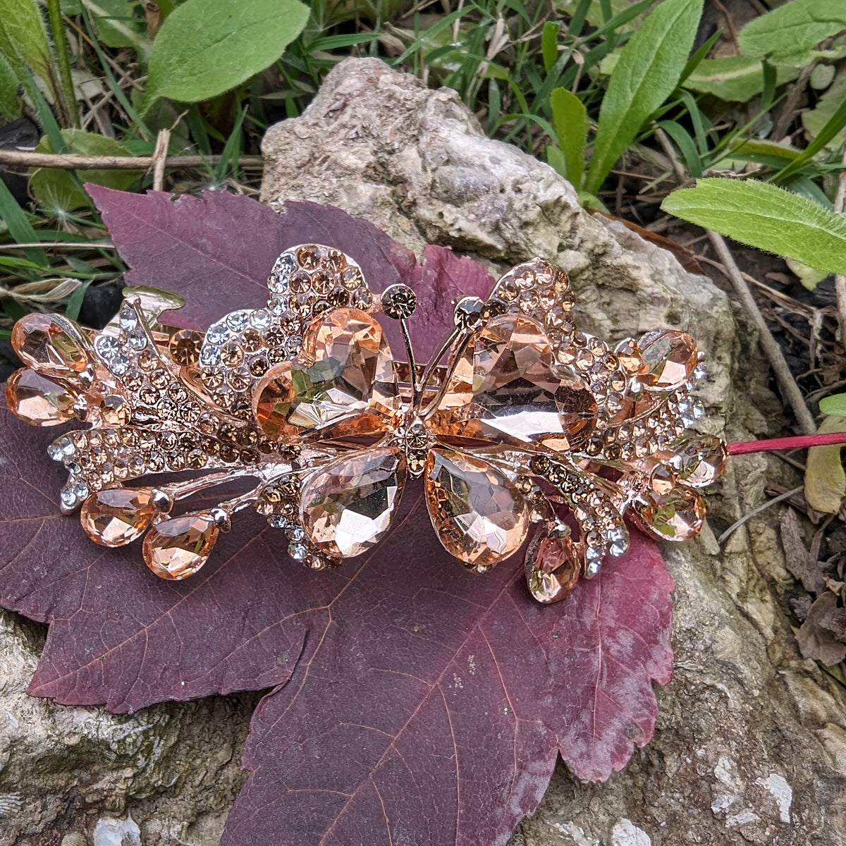 Crystal butterfly hair clips in purple, blue and gold  display picture 2
