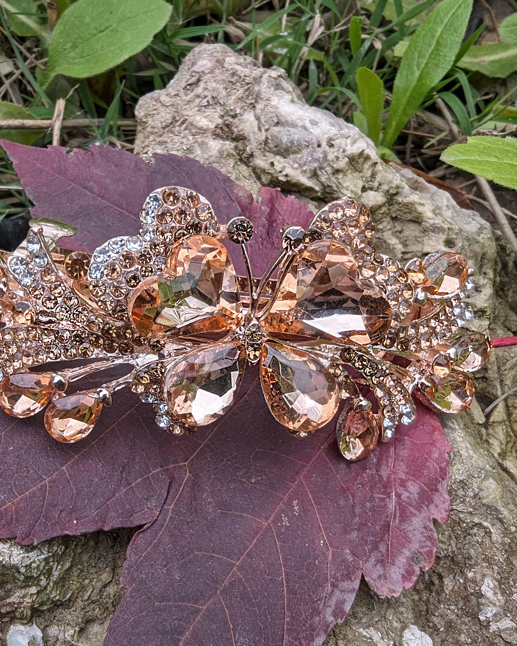 Crystal butterfly hair clips in purple, blue and gold  display picture 3