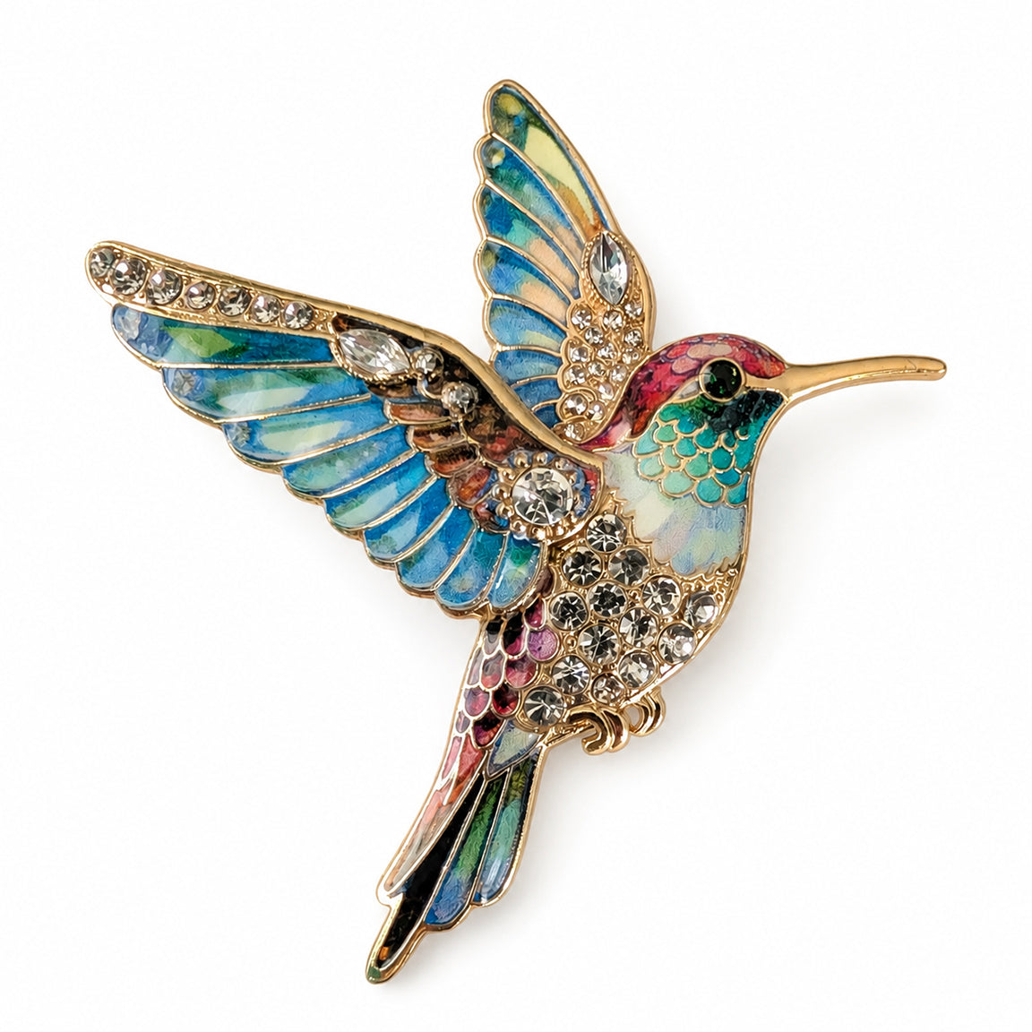 Hummingbird brooch pin with rhinestones