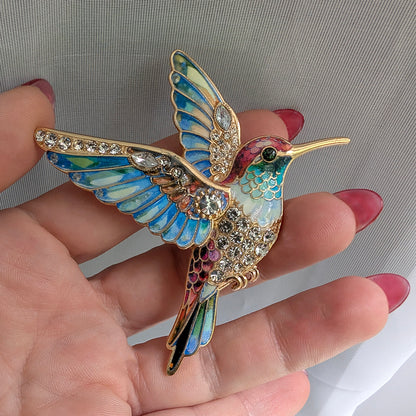Hummingbird brooch pin with rhinestones