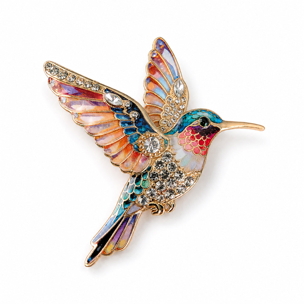 Hummingbird brooch pin with rhinestones