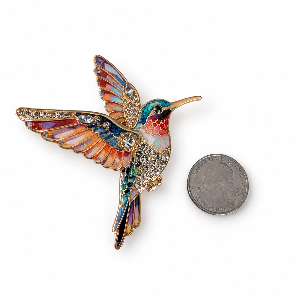 Hummingbird brooch pin with rhinestones