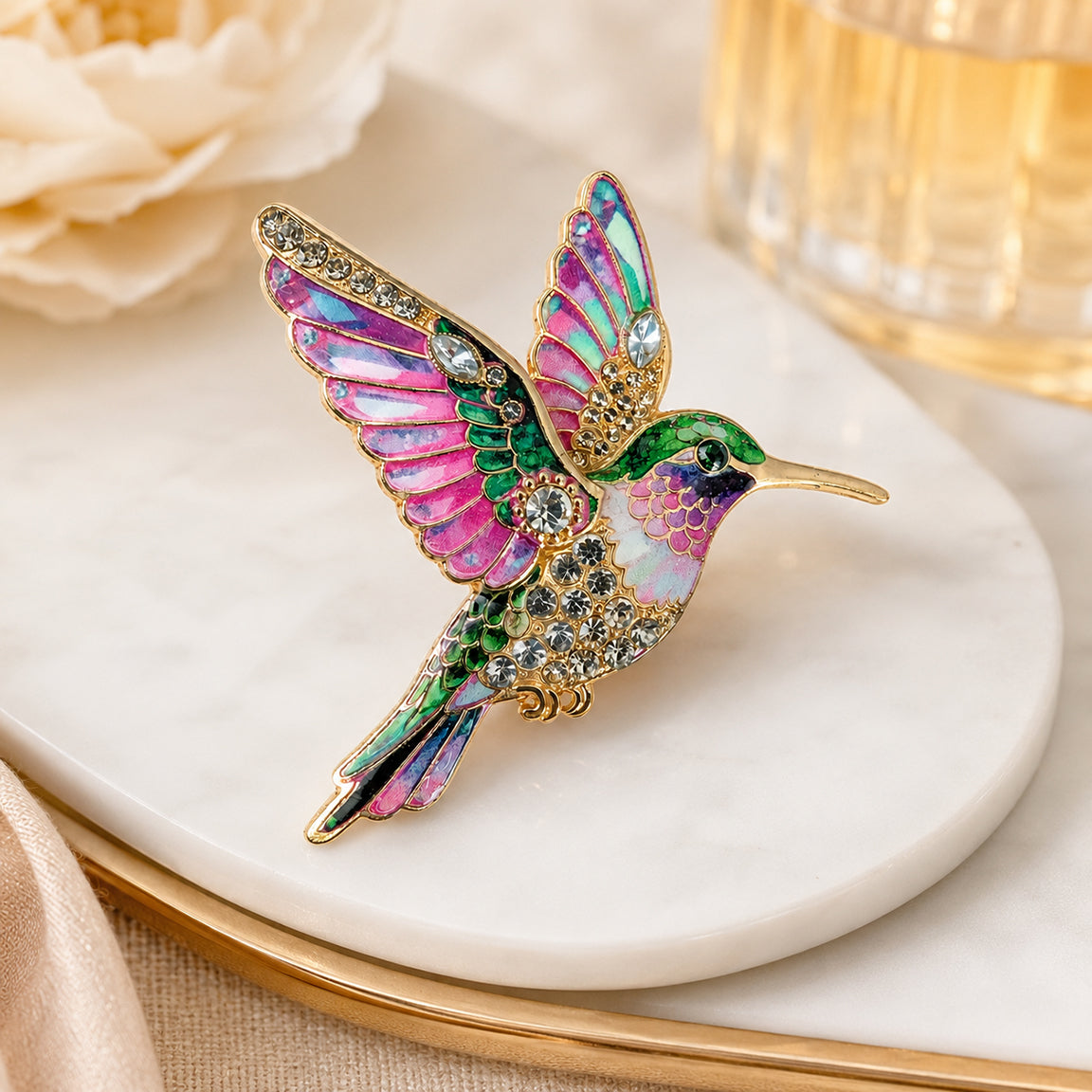Hummingbird brooch pin with rhinestones