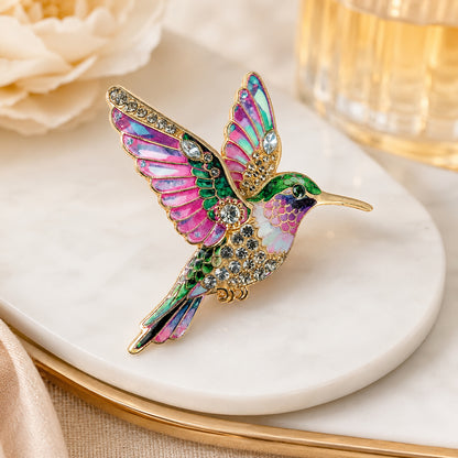 Hummingbird brooch pin with rhinestones