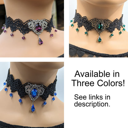 Gothic Red Choker Necklace made with Swarovski Crystals, Gothic Jewelry, Fantasy Jewelry