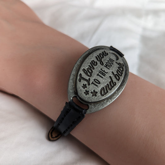I love you to the moon and back charm bracelet with hand-stitched leather band, I love you Bracelet gift for friend or loved one
