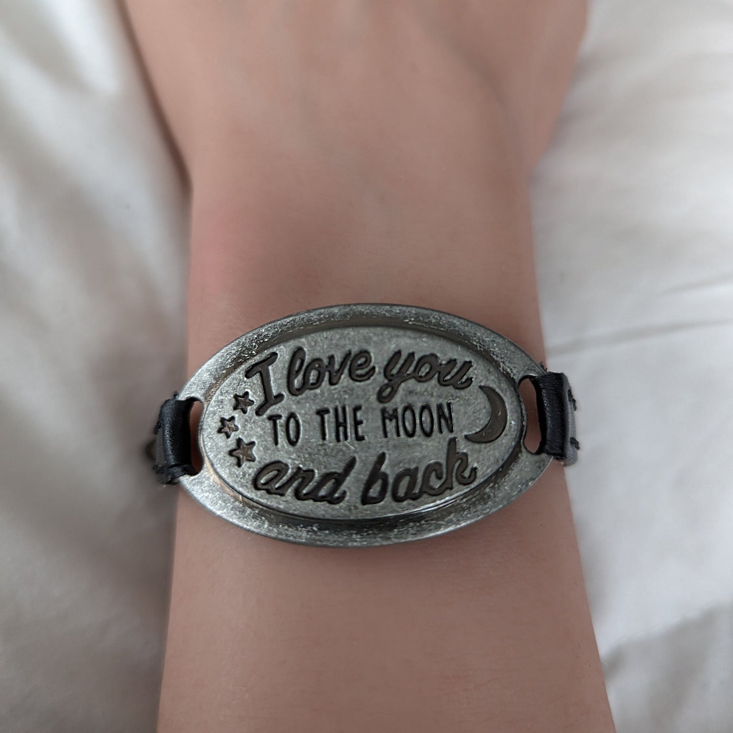 I love you to the moon and back charm bracelet with hand-stitched leather band, I love you Bracelet gift for friend or loved one