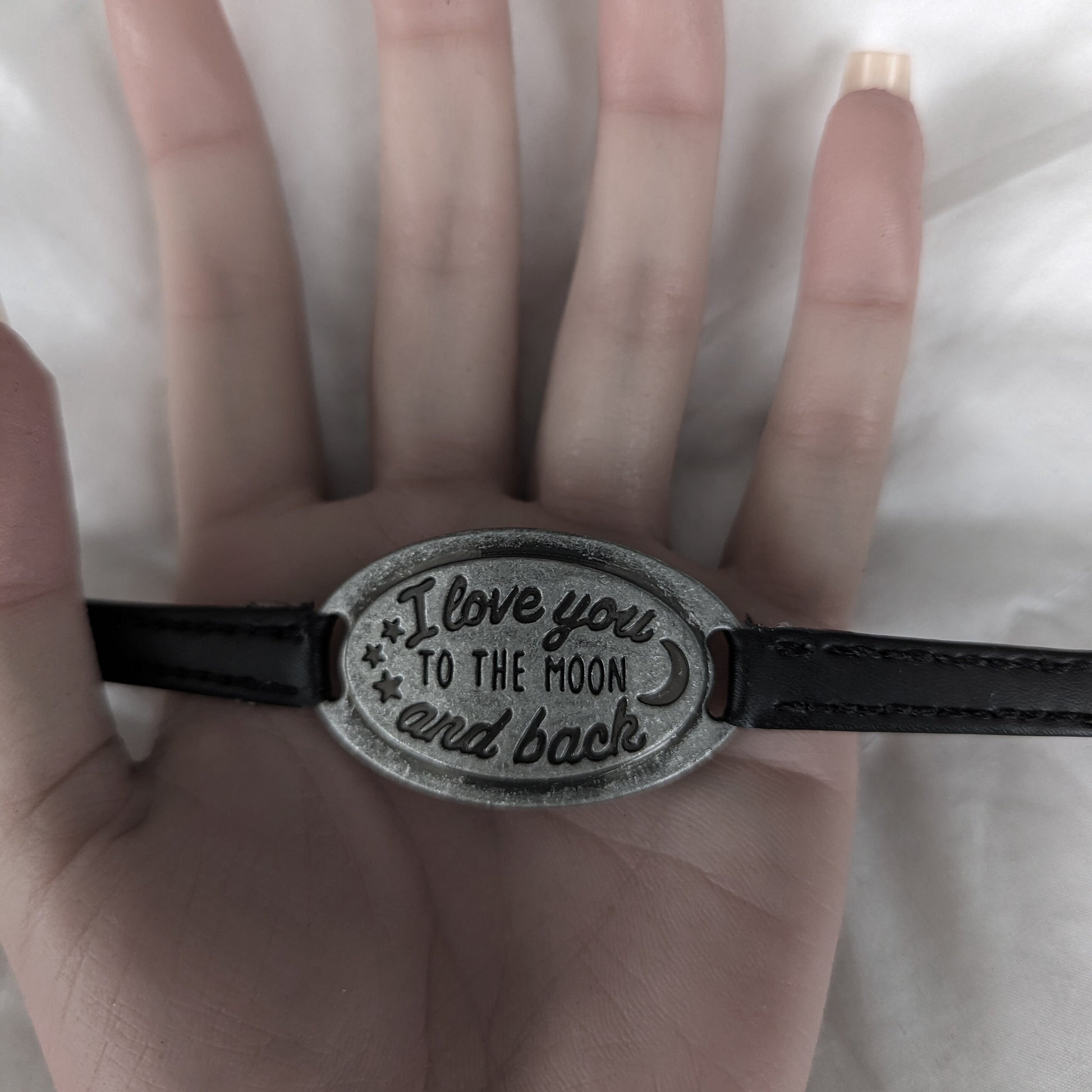 I love you to the moon and back charm bracelet with hand-stitched leather band, I love you Bracelet gift for friend or loved one