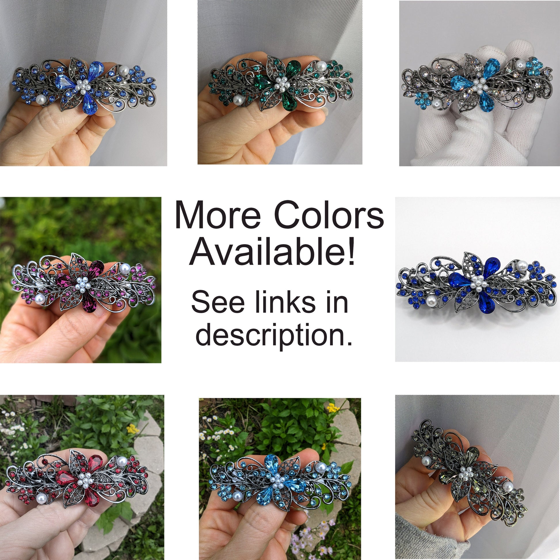 High Quality Vintage Elven Floral Hair Barrette made with vintage Teal colored (Blue Zircon) Swarovski crystals, Bridal Hair Jewelry
