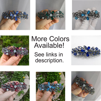 High Quality Vintage Elven Floral Hair Barrette made with vintage Teal colored (Blue Zircon) Swarovski crystals, Bridal Hair Jewelry