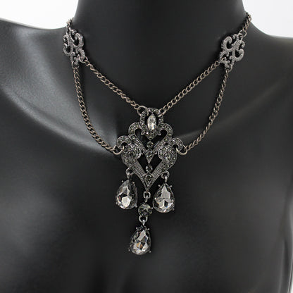 Vintage Crystal Chandelier Necklace with Gray Rhinestones, Vintage Jewelry, Gothic Jewelry