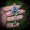 Sterling Silver Turquoise Elven Floral Fantasy Key Necklace made with Swarovski crystals,