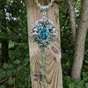 Sterling Silver Turquoise Elven Floral Fantasy Key Necklace made with Swarovski crystals