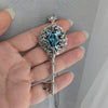 Sterling Silver Turquoise Elven Floral Fantasy Key Necklace made with Swarovski crystals