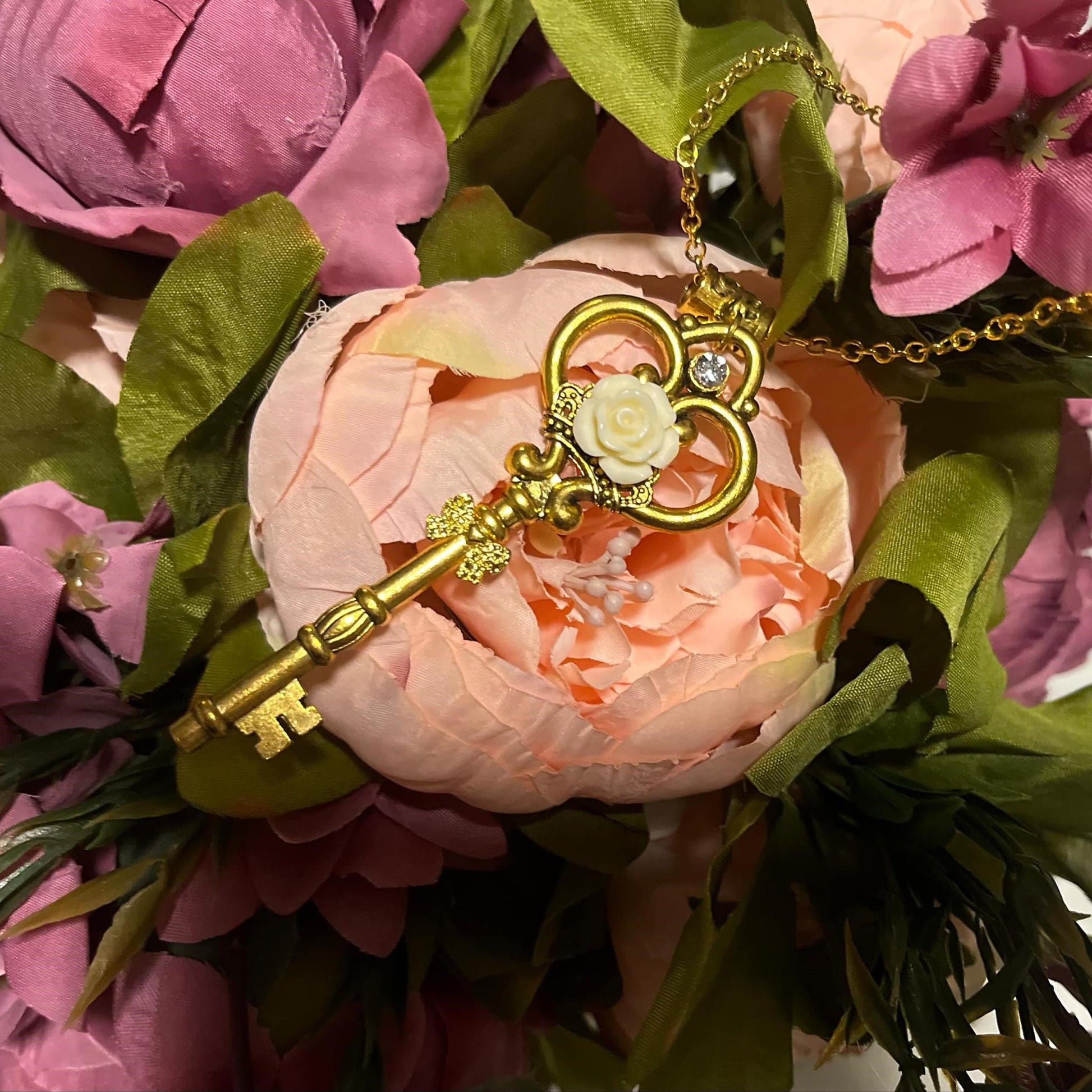 Fantasy Skeleton Key Necklace as Featured in the book, "The Girl Who Fell in the Rice Sack". Fantasy jewelry