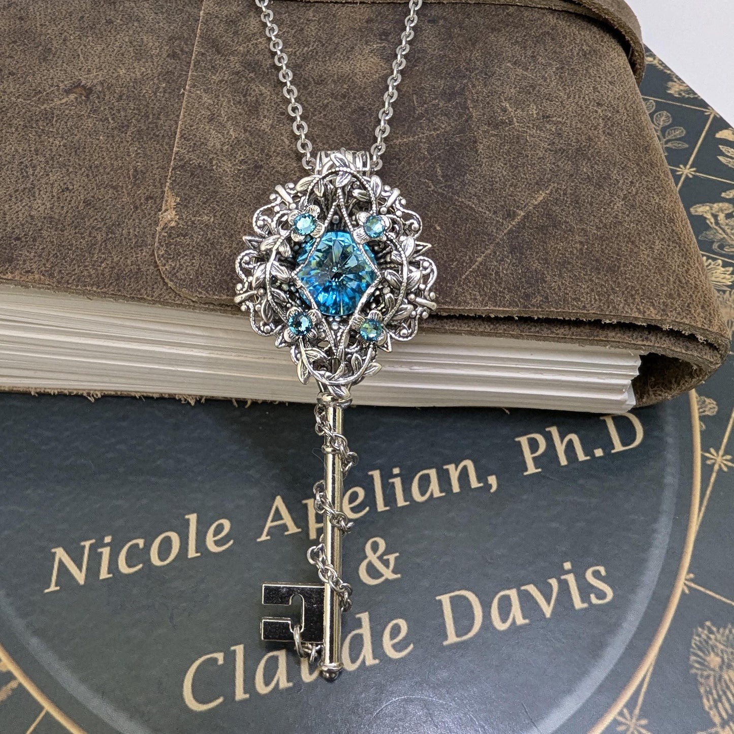 Turquoise Fantasy Key Necklace – Elven Fairycore Swarovski Crystal Jewelry