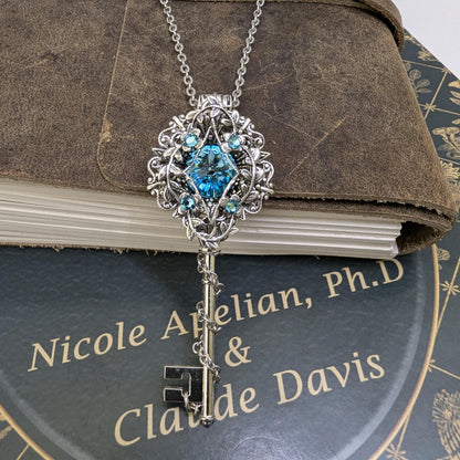 Turquoise Fantasy Key Necklace – Elven Fairycore Swarovski Crystal Jewelry