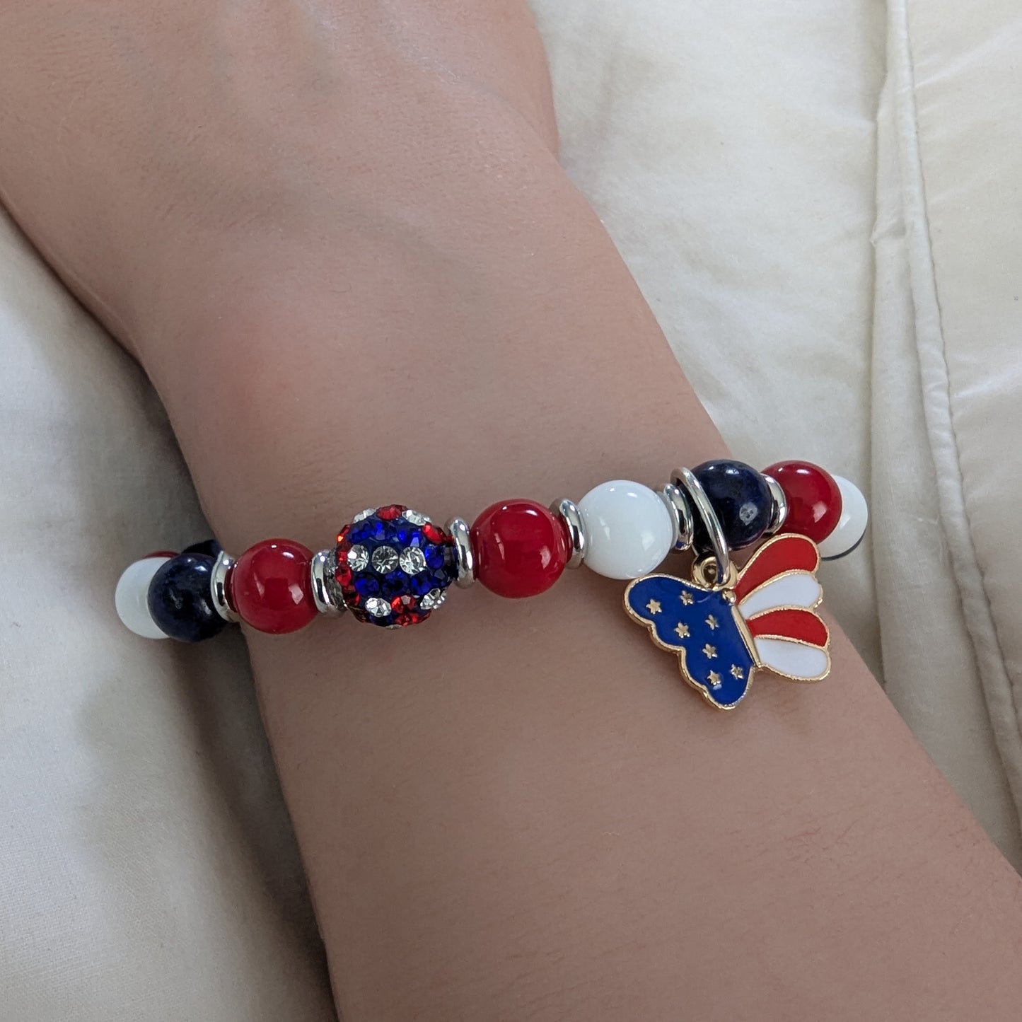 Independence Day USA America 4th of July Red, White and Blue Stretch Bracelet made with Natural Stone Beads