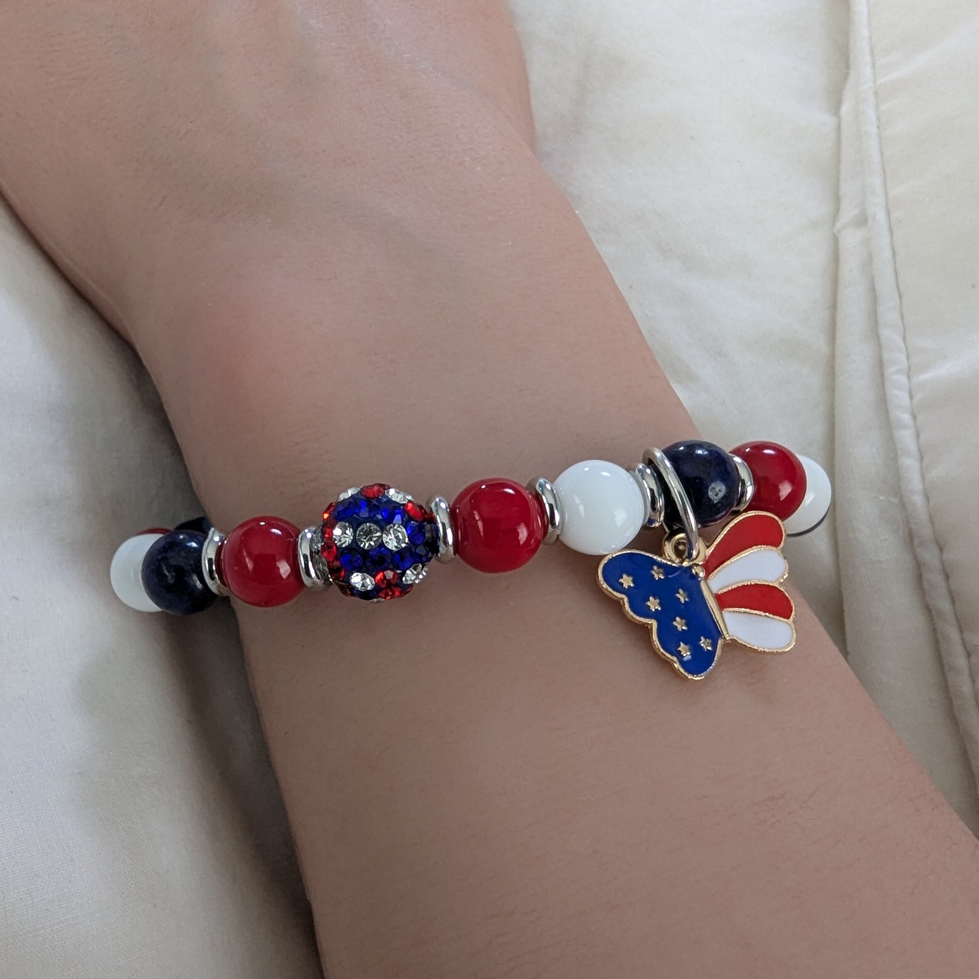 Independence Day USA America 4th of July Red, White and Blue Stretch Bracelet made with Natural Stone Beads