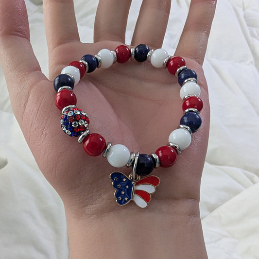 Independence Day USA America 4th of July Red, White and Blue Stretch Bracelet made with Natural Stone Beads