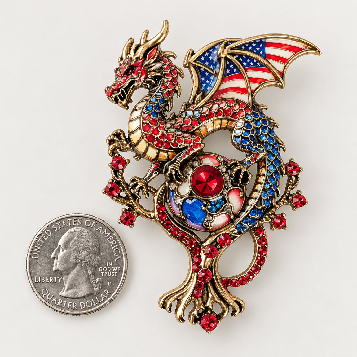 Patriotic USA flag Dragon Brooch Pin