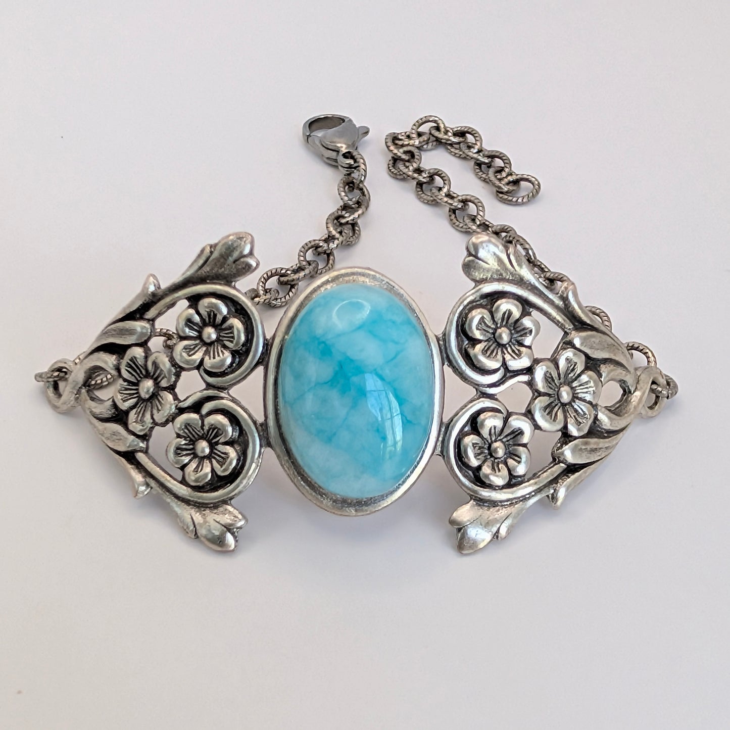 SilverBlue Amazonite Ocean stone bracelet on a white background