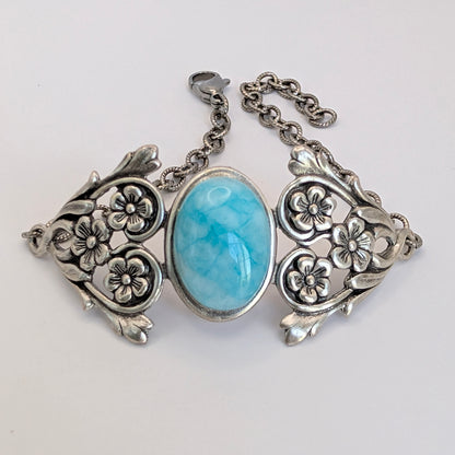 SilverBlue Amazonite Ocean stone bracelet on a white background