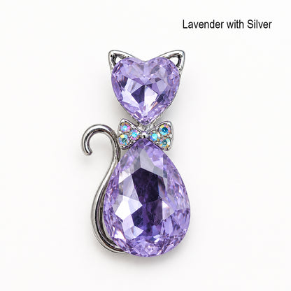 Purple Lavender cat-shaped jewelry pendant with silver accents on a white background