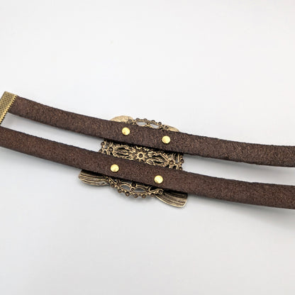 Boho Styled Brass Butterfly tiered Adjustable Leather Bracelet,  Butterfly Jewelry